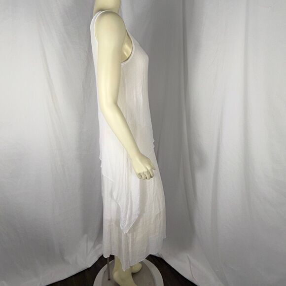 Exist White Crinkle Gauze Maxi Dress | Romantic Boho Layered Asymmetrical Beach - Picture 8 of 16